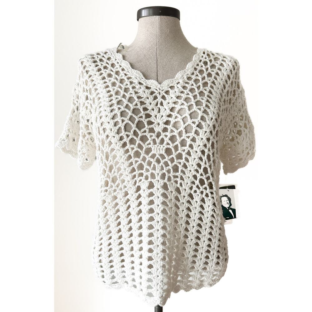 White Crochet Top Boho Cottagecore Sheer Knit Festival Coachella NWT